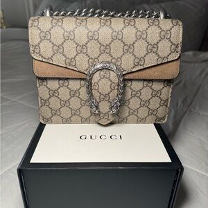Gucci Beige and Tan Shoulder Bag with Silver Accents